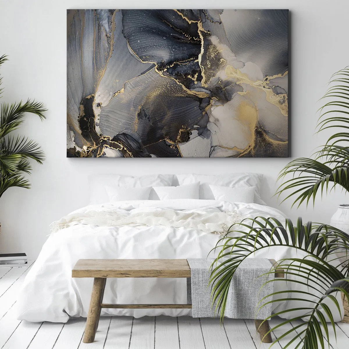 Obraz na plátne - Abstraktná zlatá a sivá na plátne - 70x50cm - Život kameňa - Moderná nástenná dekorácia do obývacej izby a spálne ARTTOR