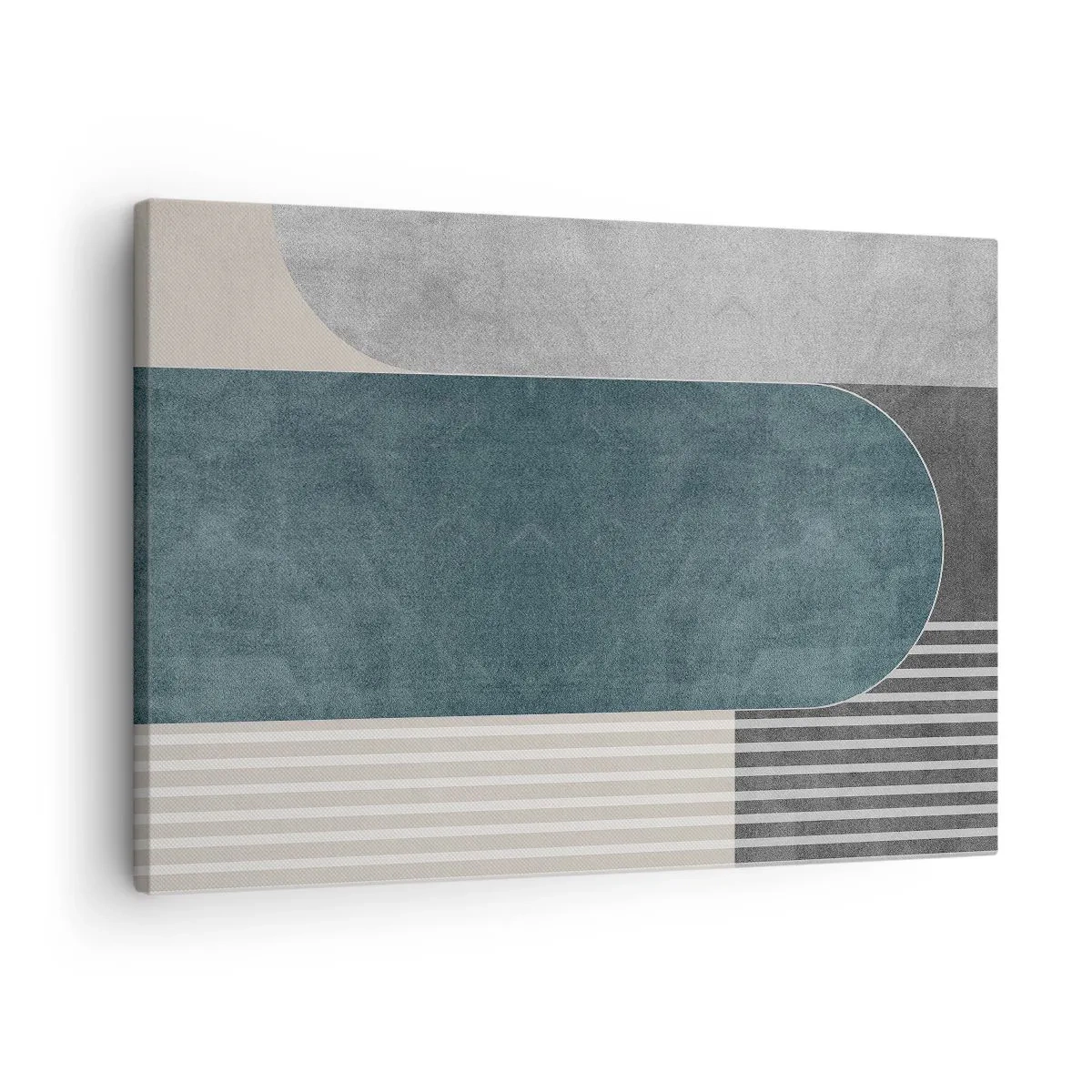 Obraz na plátne - Geometrická abstrakcia v odtieňoch sivej a zelenej - 70x50cm - Kompozícia na úrovni - Moderná nástenná dekorácia do obývacej izby a spálne ARTTOR