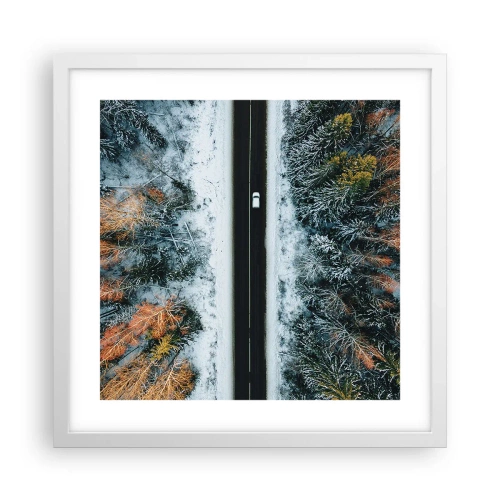 Plagát v bielom ráme - Cez zimný les - 40x40 cm