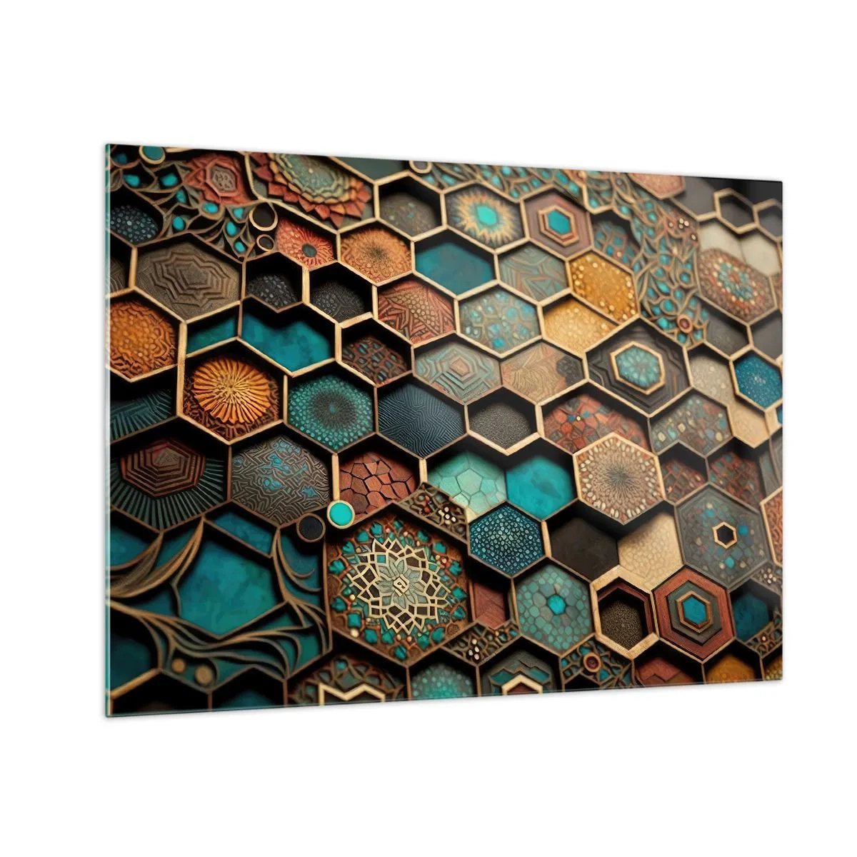 Obraz na skle - Mozaika s geometrickými vzormi v orientálnom štýle - 70x50cm - Arabské ornamenty – variácia - Moderná nástenná dekorácia do obývacej izby a spálne ARTTOR