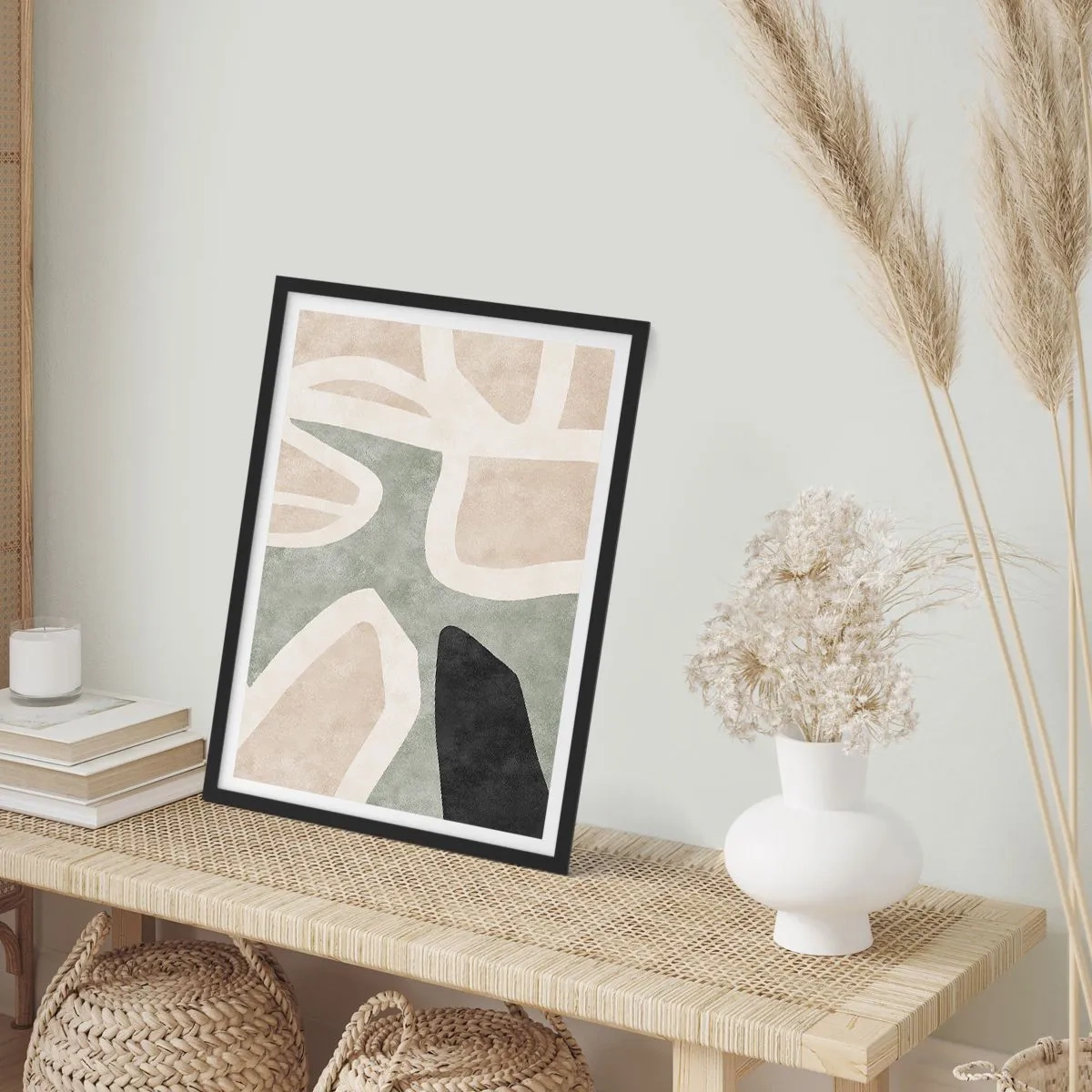 Plagát v čiernom ráme - Abstraktná farebná harmónia - 50x70cm - Kompozícia s čiernym motívom - Moderná nástenná dekorácia do obývacej izby a spálne ARTTOR