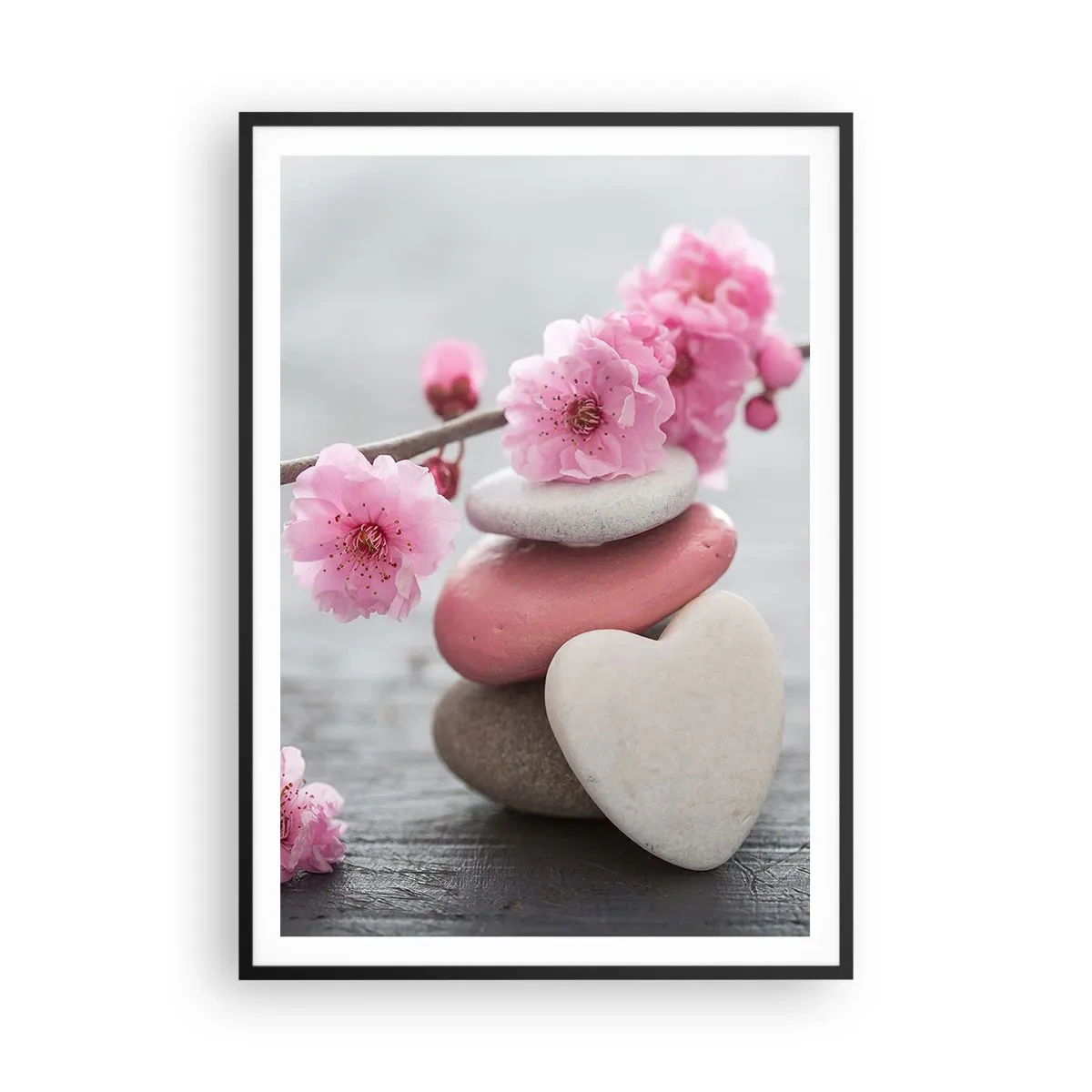 Plagát v čiernom ráme - Blaženosť s višňovým kvetom - 70x100 cm