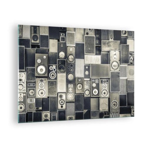 Obraz na skle - Kompozícia retro reproduktorov v odtieňoch sivej - 70x50cm - A všetko je v pohode - Moderná nástenná dekorácia do obývacej izby a spálne ARTTOR