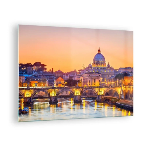 Obraz na skle - Most a bazilika v Ríme pri západe slnka - 70x50cm - Súmrak nad Večným mestom - Moderná nástenná dekorácia do obývacej izby a spálne ARTTOR
