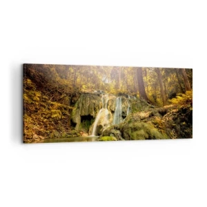 Obraz na plátne - Lesný vodopád v zeleni - 100x40 cm