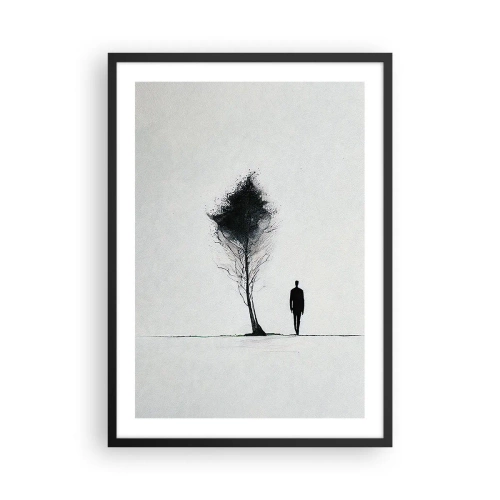 Plagát v čiernom ráme - Minimalistická silueta a osamelý strom - 50x70cm - Všetci sa túlame - Moderná nástenná dekorácia do obývacej izby a spálne ARTTOR