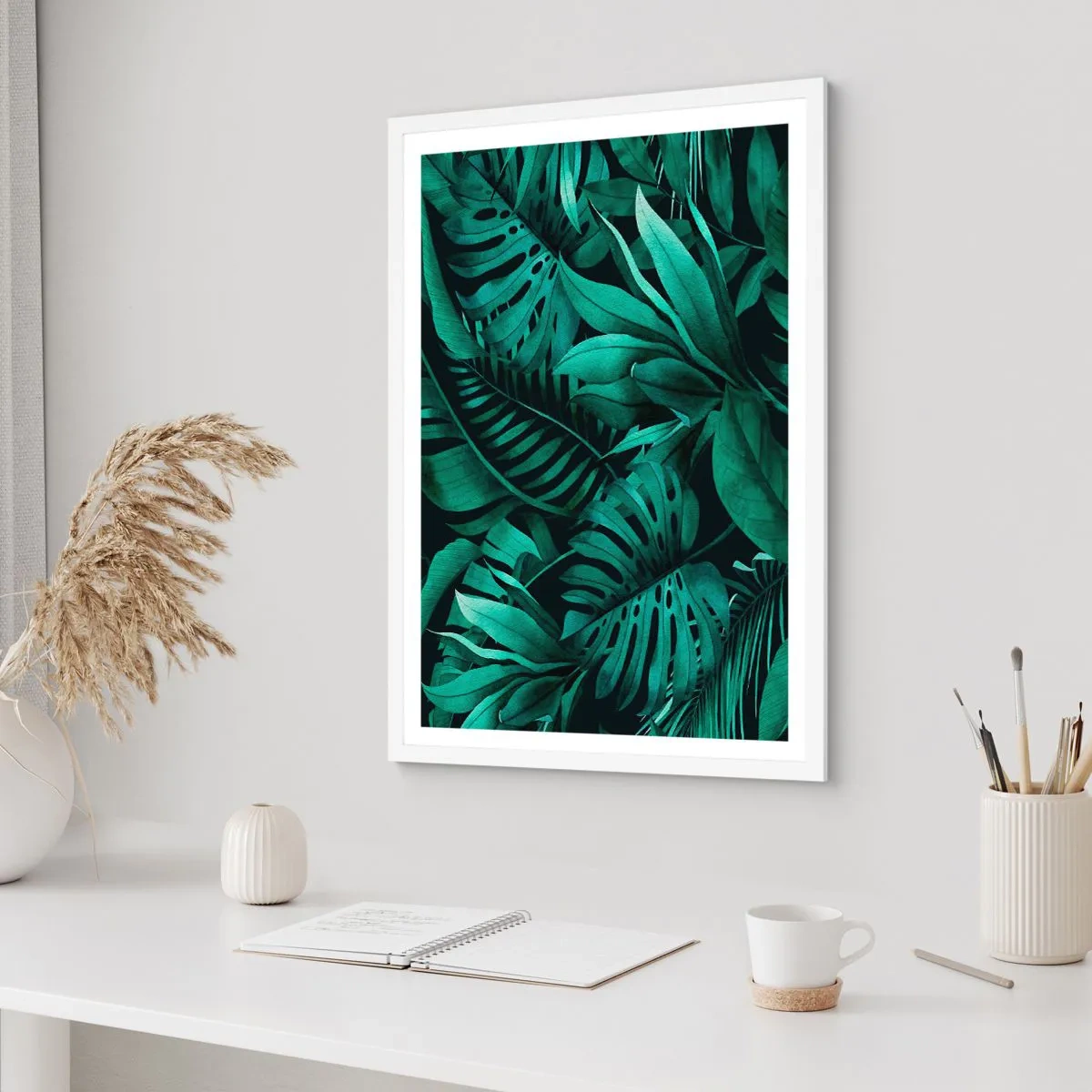 Plagát v bielom ráme - Hĺbka tropickej zelene - 61x91 cm