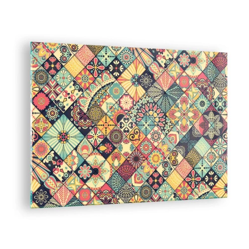 Obraz na skle - Farebný vzor inšpirovaný marockými dlaždicami s geometrickými motívmi - 70x50cm - Marocká vízia - Moderná nástenná dekorácia do obývacej izby a spálne ARTTOR
