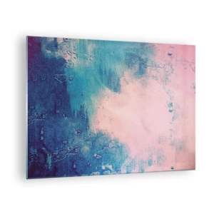 Obraz na skle - Abstraktná kombinácia modrej a púdrovo ružovej s textúrou - 70x50cm - Modré objatie - Moderná nástenná dekorácia do obývacej izby a spálne ARTTOR