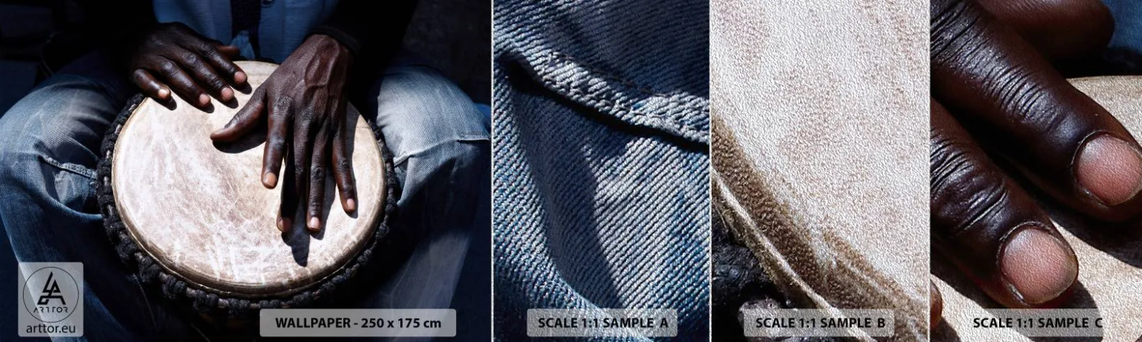 Vzorka fototapety Premium Sand - Žite vo svojom rytme - Bubon, Hudba, Afriky - 100x30 cm