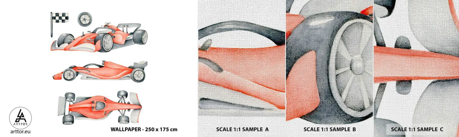 Vzorka fototapety Premium Canvas - Dobehnúť sen - Závodné autá, Autá, Detský - 100x30 cm