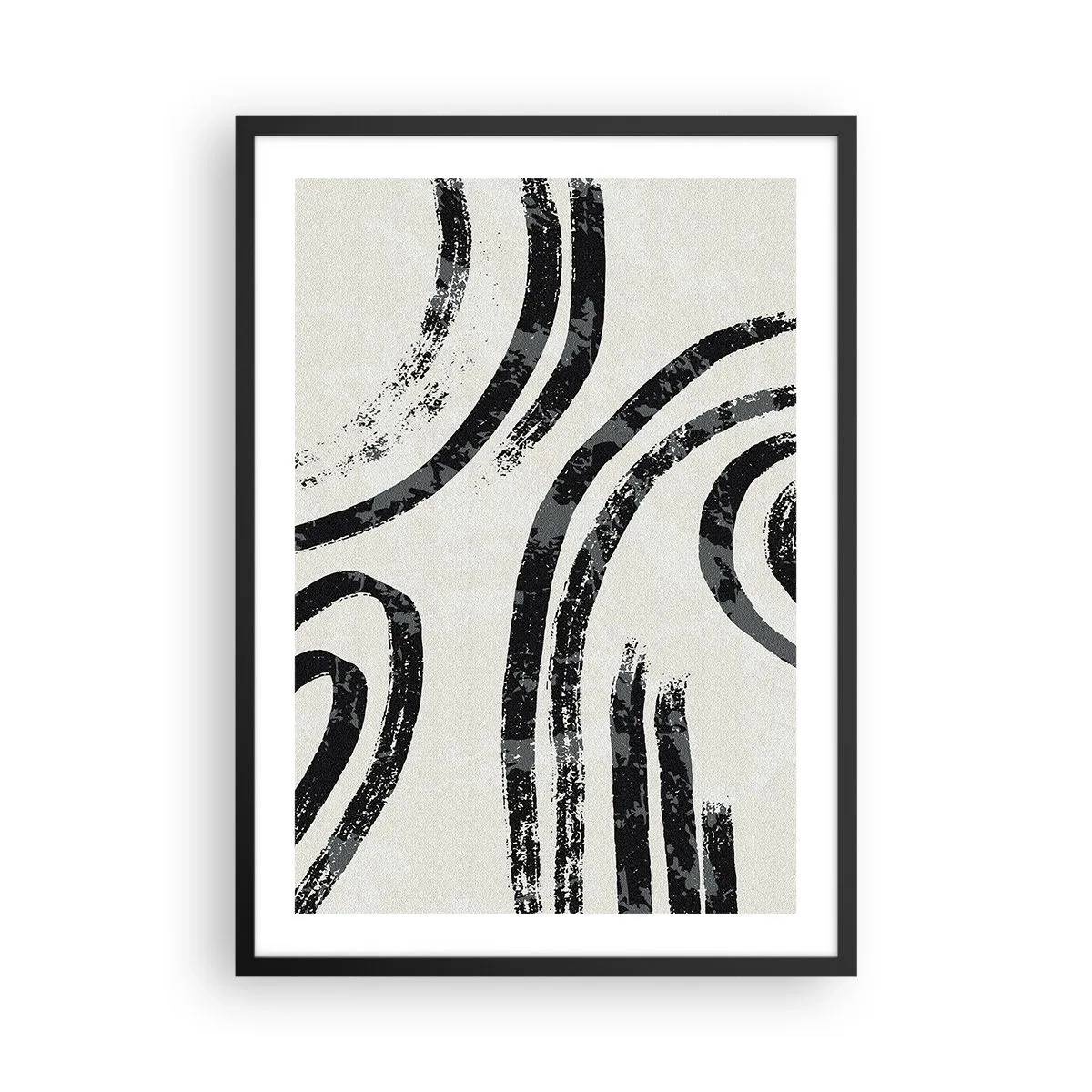 Plagát v čiernom ráme - Abstraktné čierne čiary na svetlom pozadí - 50x70cm - Napoly zastavený - Moderná nástenná dekorácia do obývacej izby a spálne ARTTOR