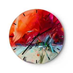 Nástenné hodiny - Abstraktná hra intenzívnych červených odtieňov a jemných detailov - 30x30cm - Explózia svetiel a farieb - Moderná nástenná dekorácia do obývacej izby, kuchyne a spálne ARTTOR
