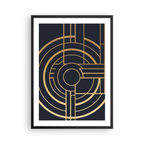 Plagát v čiernom ráme - Geometrický vzor v štýle Art Deco so zlatými prvkami na tmavom pozadí - 50x70cm - Obraty udalosti - Moderná nástenná dekorácia do obývacej izby a spálne ARTTOR