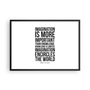 Plagát v čiernom ráme - Einstein o sile predstavivosti - 70x50 cm