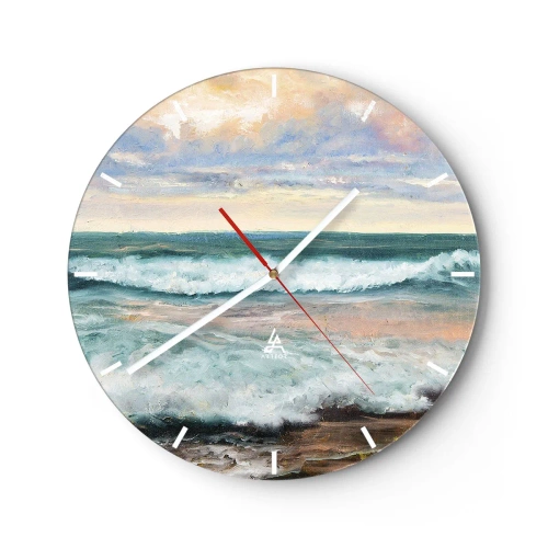 Nástenné hodiny - Morské vlny na pozadí pastelovej oblohy v maliarskom štýle - 30x30cm - Tu uhladíš dušu - Moderná nástenná dekorácia do obývacej izby, kuchyne a spálne ARTTOR