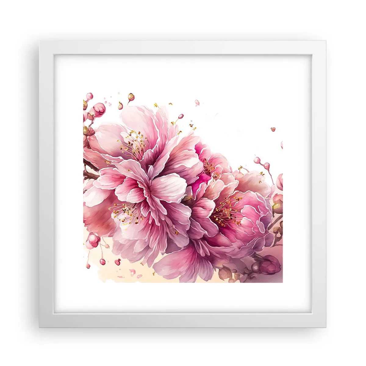 Plagát v bielom ráme - Kvet kvitnúcej čerešne - 30x30 cm