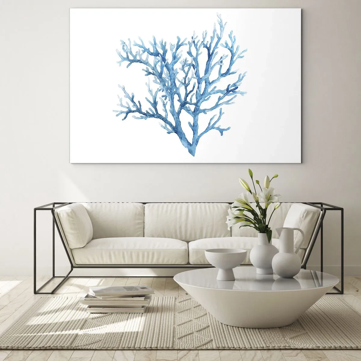 Obraz na skle - Jemný akvarel zobrazujúci modrý koral - 70x50cm - Morský filigrán - Moderná nástenná dekorácia do obývacej izby a spálne ARTTOR