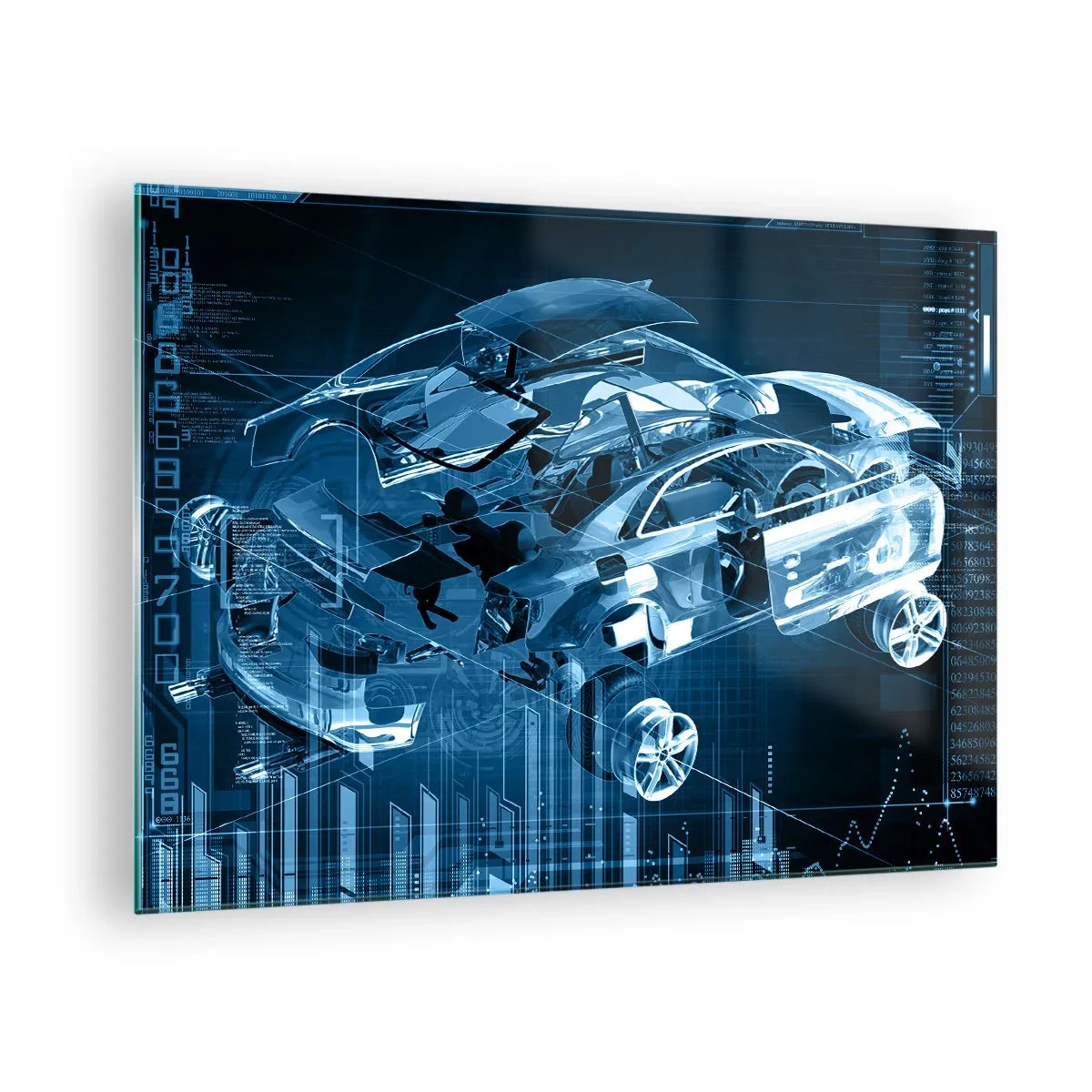 Obraz na skle - Technologická schéma futuristického auta - 70x50cm - Inžinierska anatómia - Moderná nástenná dekorácia do obývacej izby a spálne ARTTOR