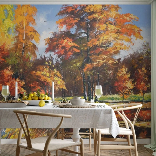 Fototapeta Premium Canvas - Krajinka v zlatej a hnedej - Krajina, les, impresionizmus - 400x280 cm