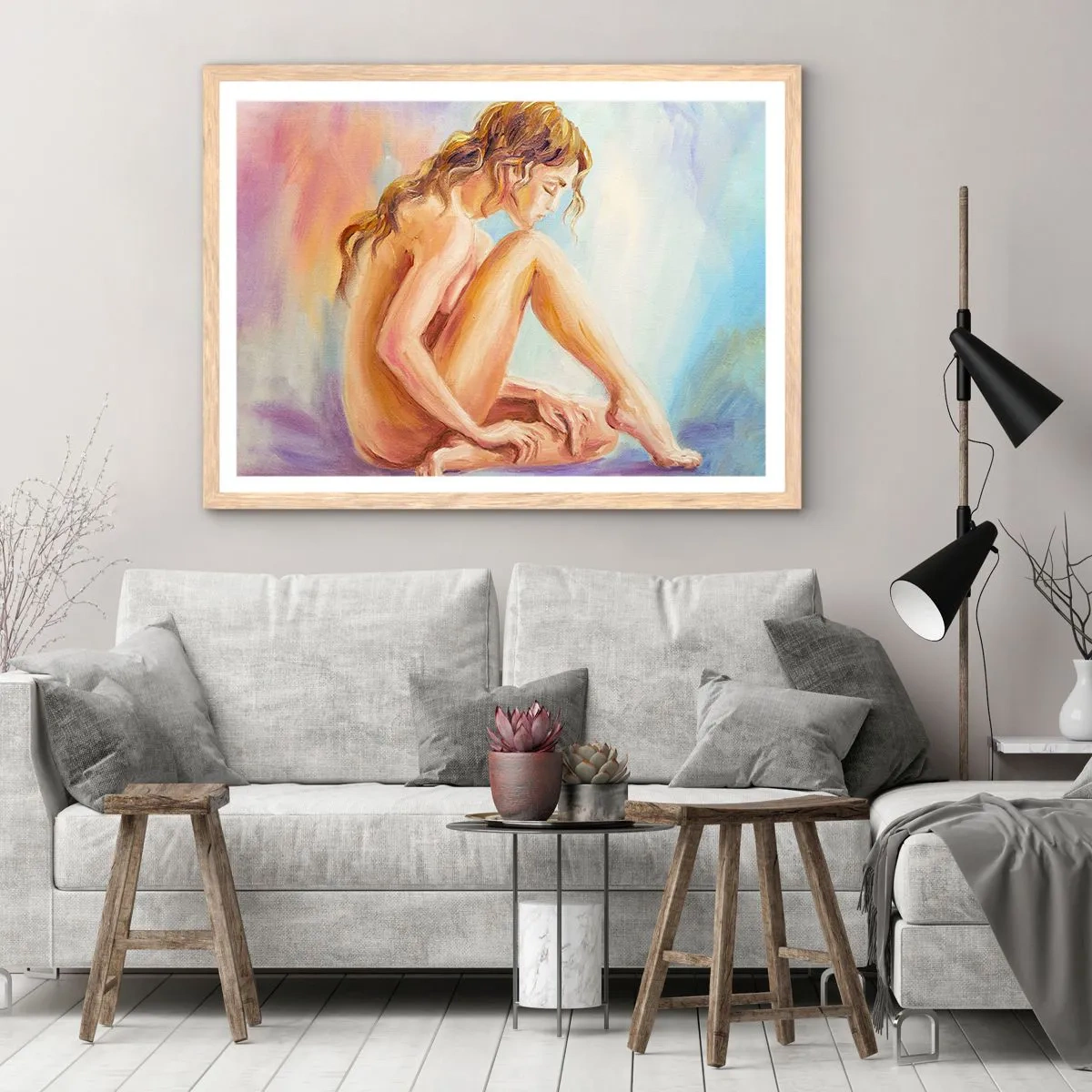 Plagát v ráme zo svetlého duba - Akt mladosti - 91x61 cm