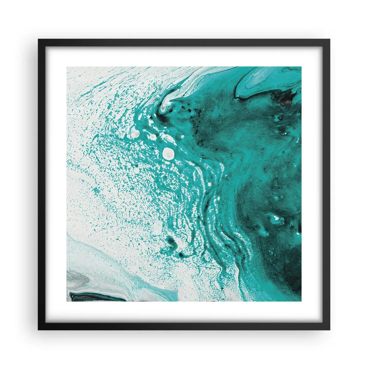 Plagát v čiernom ráme - Prepadnúť sa v bielej a tyrkysovej - 50x50 cm