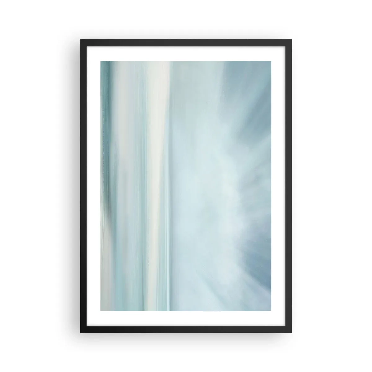 Plagát v čiernom ráme - Jemná abstrakcia v odtieňoch modrej a bielej - 50x70cm - Kľud až kam oko siaha - Moderná nástenná dekorácia do obývacej izby a spálne ARTTOR
