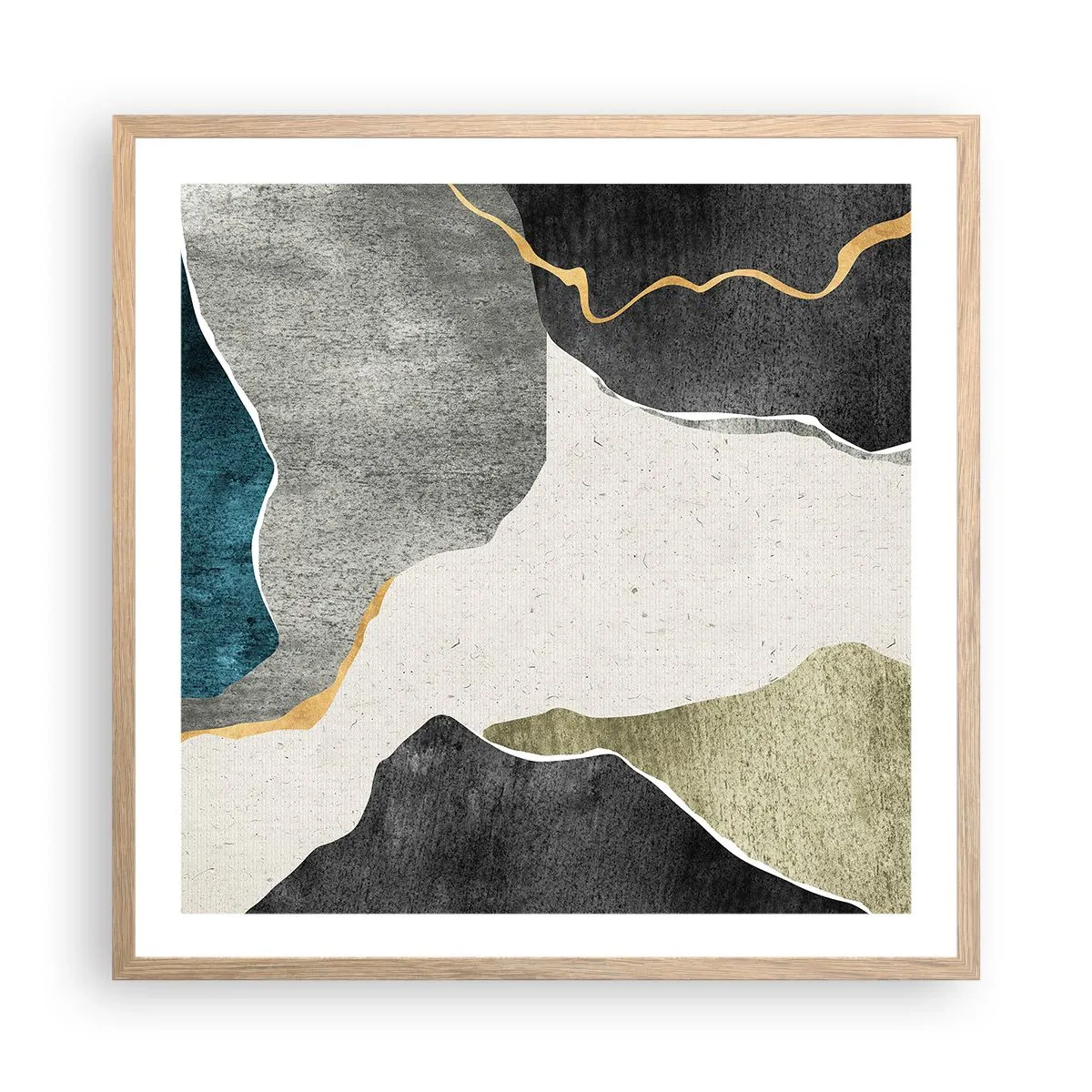 Plagát v ráme zo svetlého duba - Mozaiková kompozícia so zlatou niťou - 60x60 cm