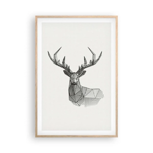 Plagát v ráme zo svetlého duba - Jeleň v kubistickom štýle - 61x91 cm