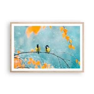 Plagát v ráme zo svetlého duba - Vtáčie klebety - 91x61 cm