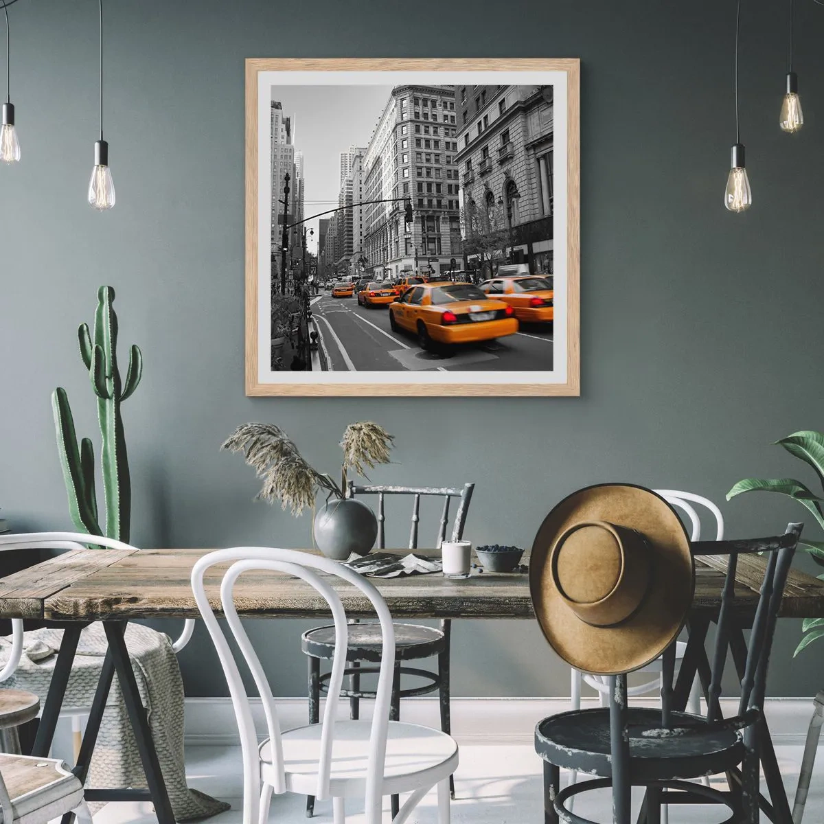 Plagát v ráme zo svetlého duba - Slnko veľkomesta - 60x60 cm