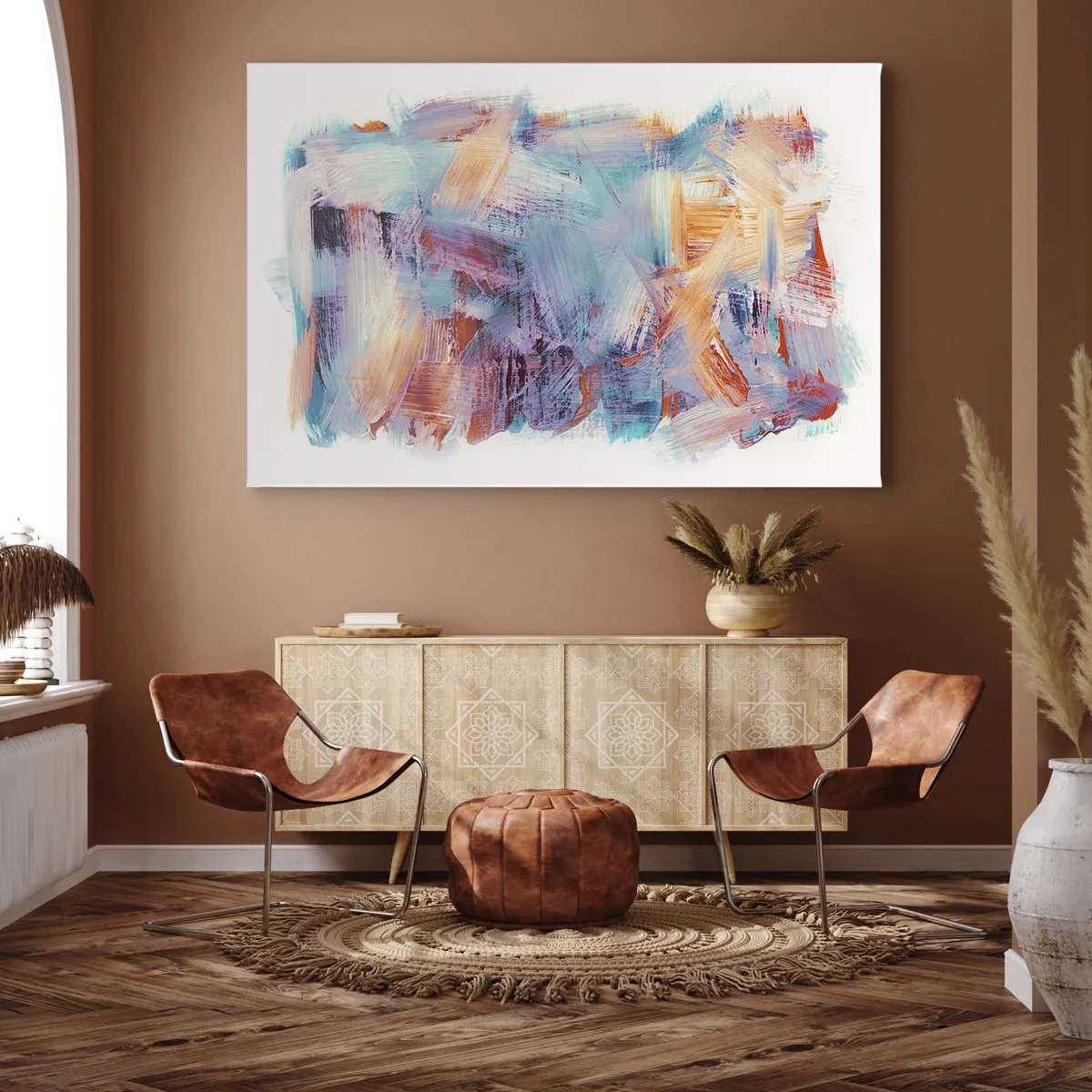 Obraz na plátne - Farebné ťahy štetcom v abstraktnej kompozícii - 70x50cm - Farebný neporiadok - Moderná nástenná dekorácia do obývacej izby a spálne ARTTOR