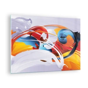 Obraz na skle - Abstraktná kompozícia farebných tvarov a línií. - 70x50cm - Tanec živlov - Moderná nástenná dekorácia do obývacej izby a spálne ARTTOR