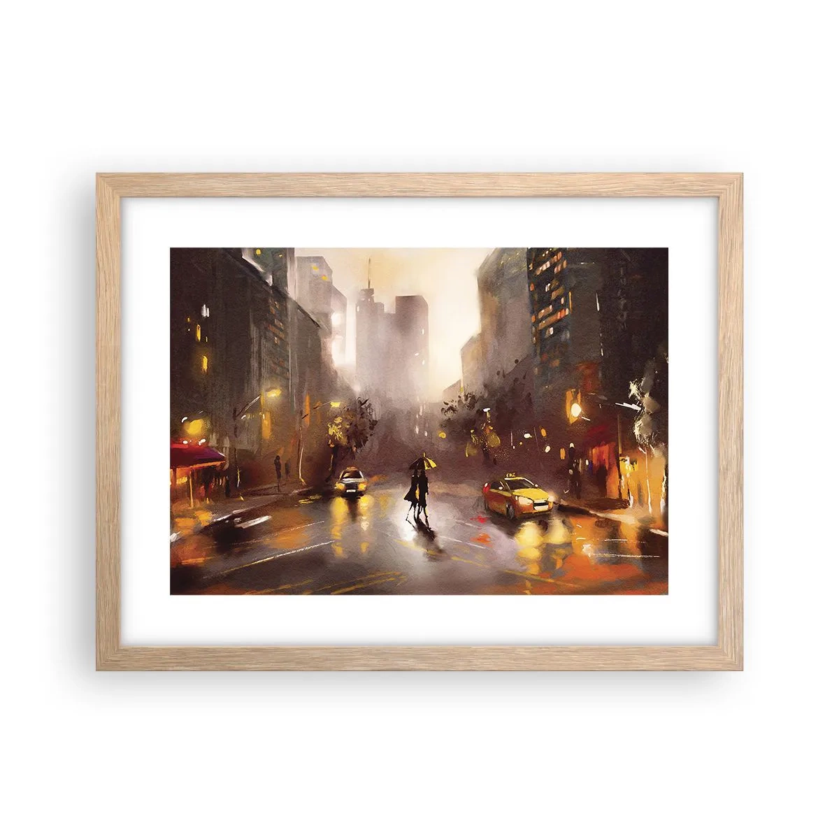 Plagát v ráme zo svetlého duba - Vo svetlách New Yorku - 40x30 cm