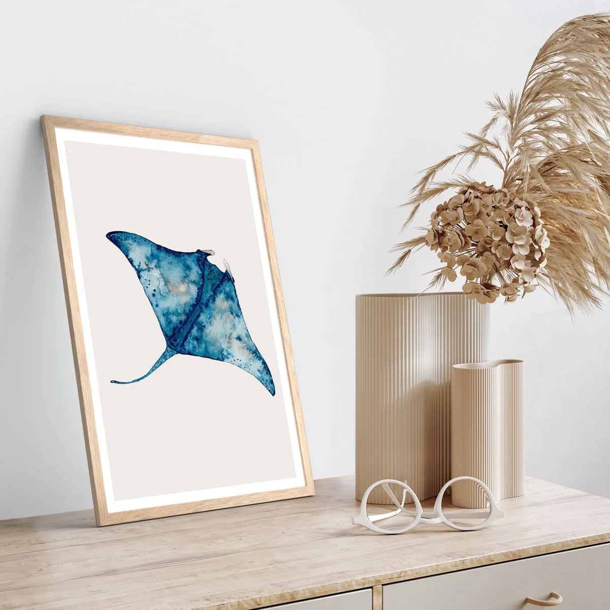 Plagát v ráme zo svetlého duba - Modrý život - 61x91 cm