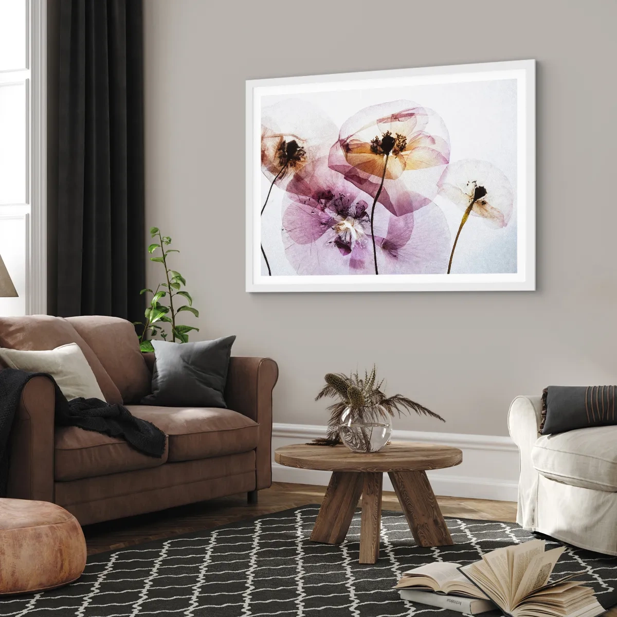 Plagát v bielom ráme - Priehľadné telá kvetín - 91x61 cm