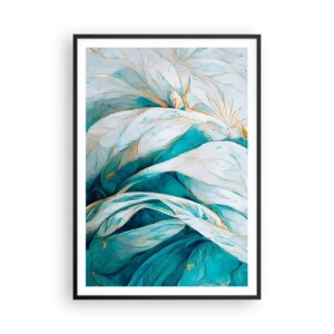 Plagát v čiernom ráme - Modrá abstrakcia so zlatým motívom - 70x100 cm