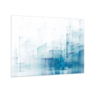 Obraz na skle - Abstraktná geometrická kompozícia v odtieňoch modrej - 70x50cm - Ako sa stal priestor - Moderná nástenná dekorácia do obývacej izby a spálne ARTTOR