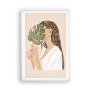 Plagát v bielom ráme - Tajomný portrét s vejárom - 61x91 cm