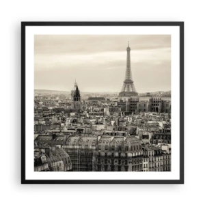 Plagát v čiernom ráme - Nad strechami Paríža - 60x60 cm