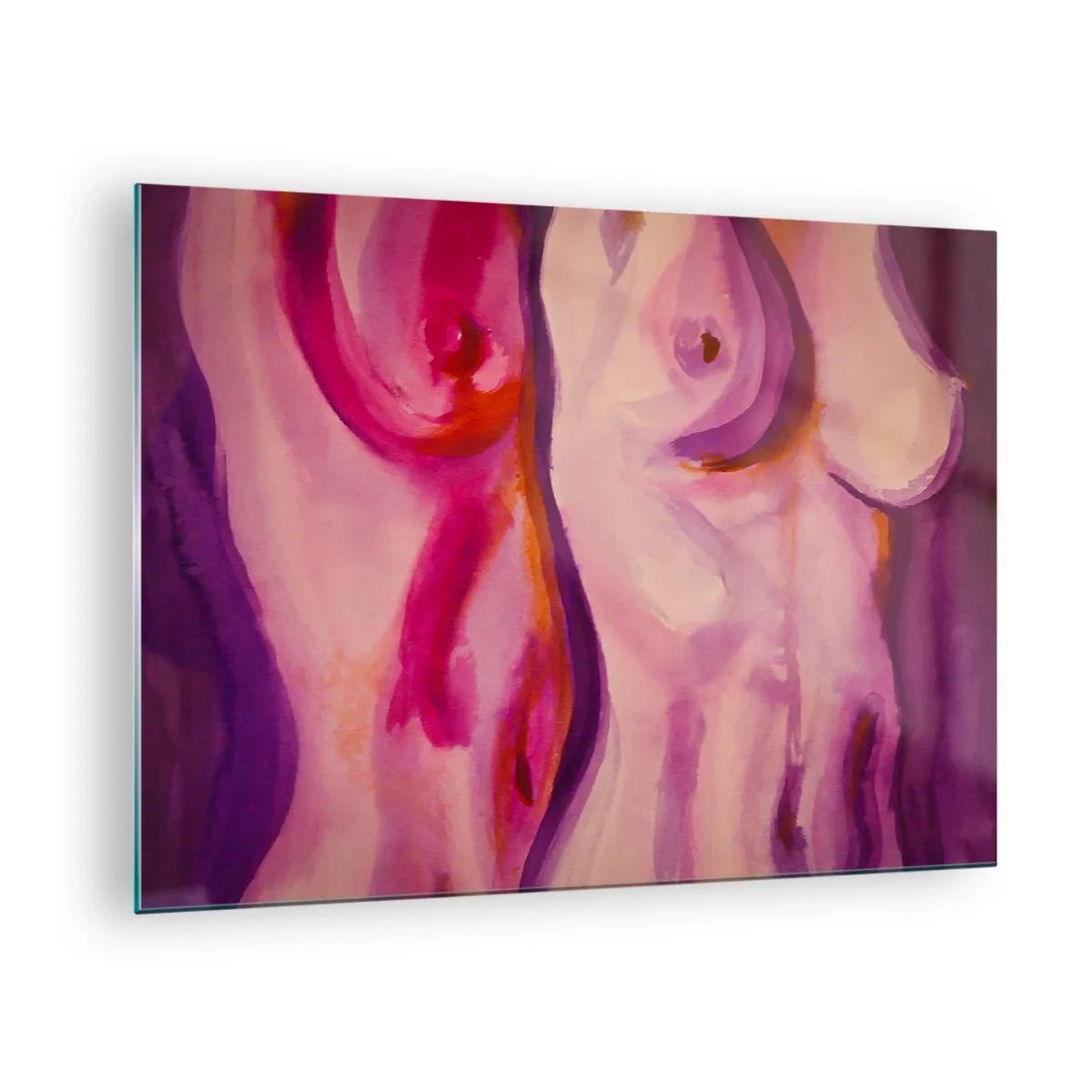 Obraz na skle - Umelecká interpretácia ženských siluet v odtieňoch ružovej a fialovej. - 70x50cm - Óda na ženskosť - Moderná nástenná dekorácia do obývacej izby a spálne ARTTOR