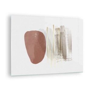 Obraz na skle - Minimalistická abstrakcia s béžovými a hnedými tvarmi - 70x50cm - Abstraktná kolonáda - Moderná nástenná dekorácia do obývacej izby a spálne ARTTOR