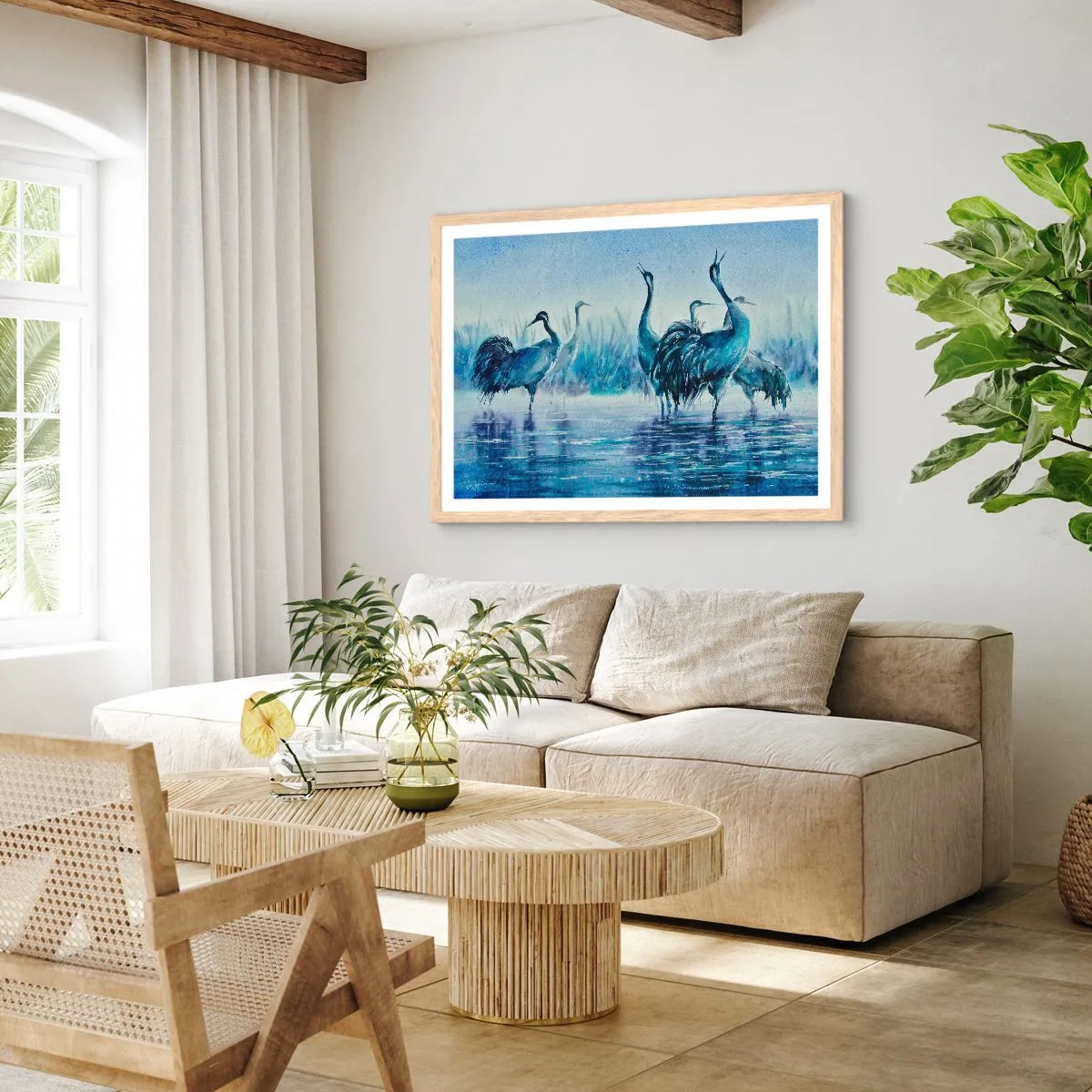 Plagát v ráme zo svetlého duba - Ranné stretnutie - 70x50 cm