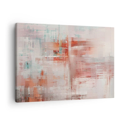 Obraz na plátne - Abstraktná kompozícia s odtieňmi červenej a pastelovými farbami. - 70x50cm - Zahmlené. Ale ružové - Moderná nástenná dekorácia do obývacej izby a spálne ARTTOR