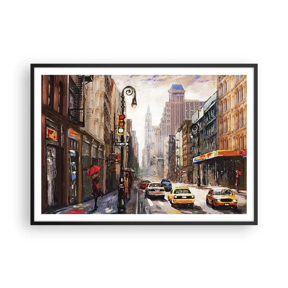 Plagát v čiernom ráme - New York – farebný aj v daždi - 100x70 cm