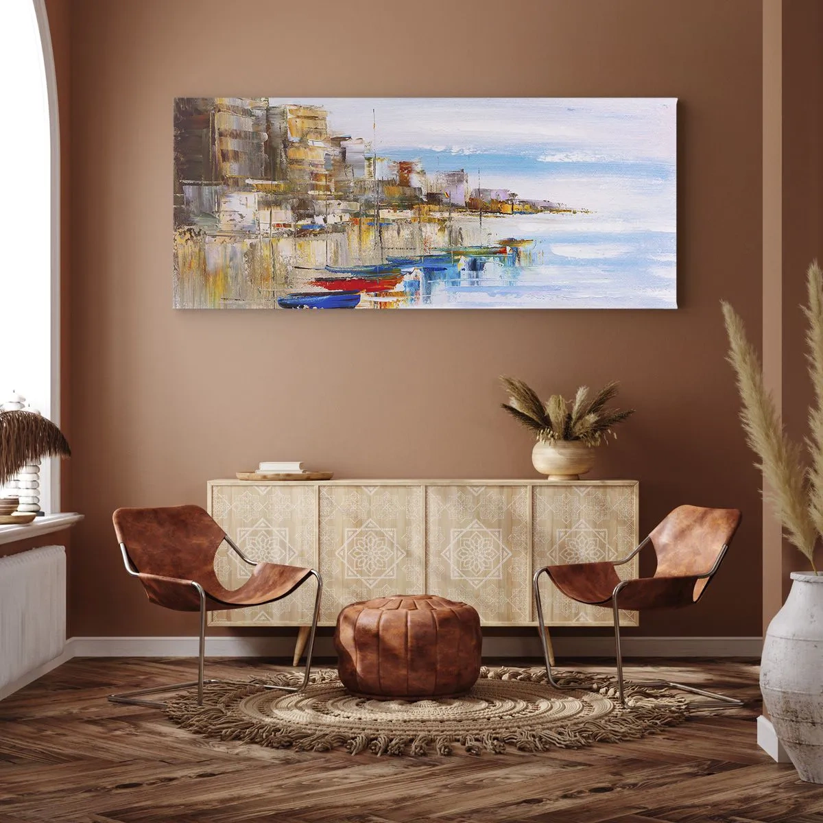 Obraz na plátne - Viacfarebný mestský prístav - 100x40 cm