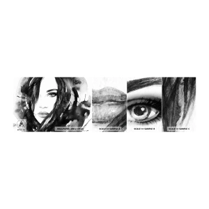 Vzorka samolepiacej fototapety Deluxe Sticker - Portrét dámy v čiernej a bielej - Abstrakcia, Ženská tvár, Portrét - 100x30 cm