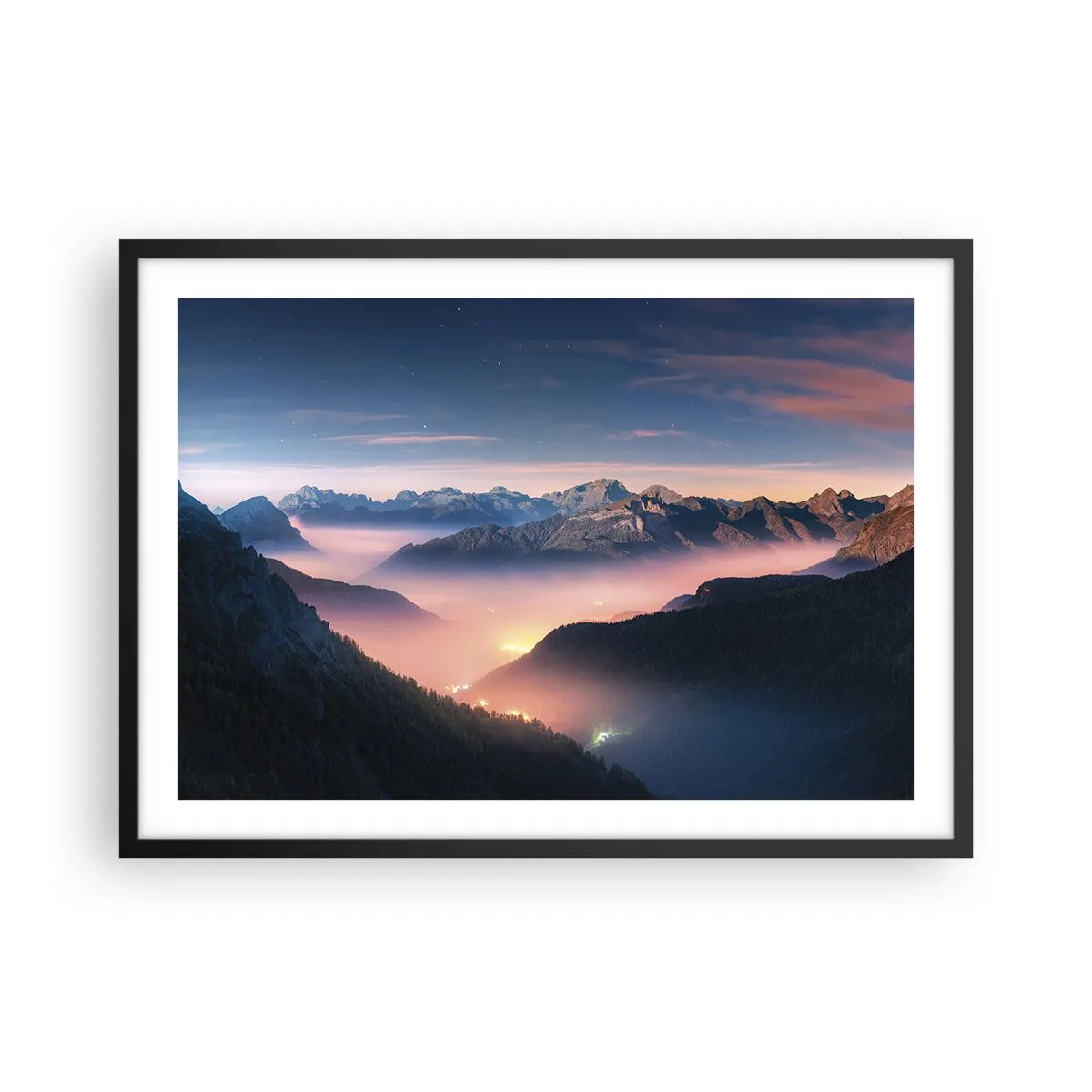 Plagát v čiernom ráme - Svetlo v údoliach - 70x50 cm