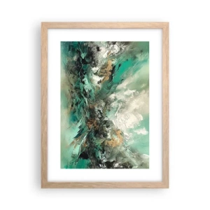 Plagát v ráme zo svetlého duba - Smaragdovočierne vlnobitie - 30x40 cm