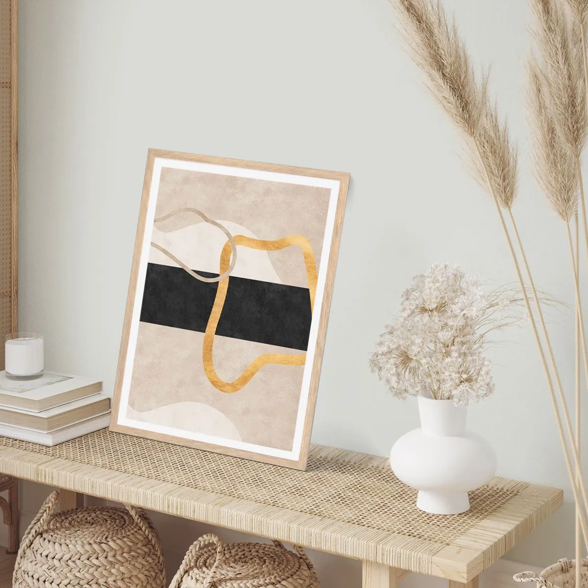Plagát v ráme zo svetlého duba - Tvary v slučke - 30x40 cm